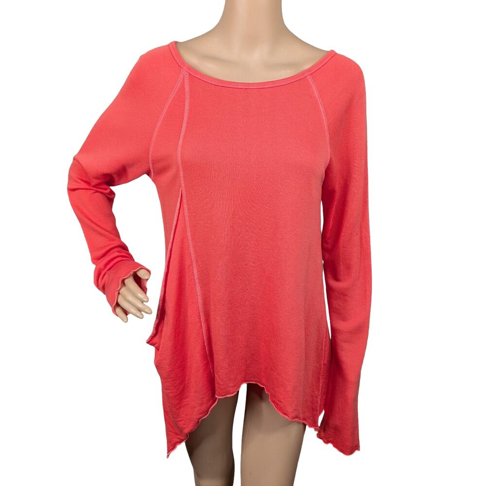 Hard Tail Frolic Top Coral Tencel French Terry Asymmetric Lettuce Edge Small S